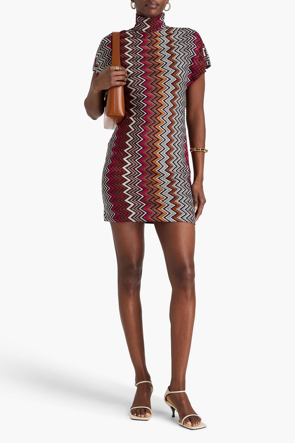 MISSONI Crochet-knit turtleneck mini dress