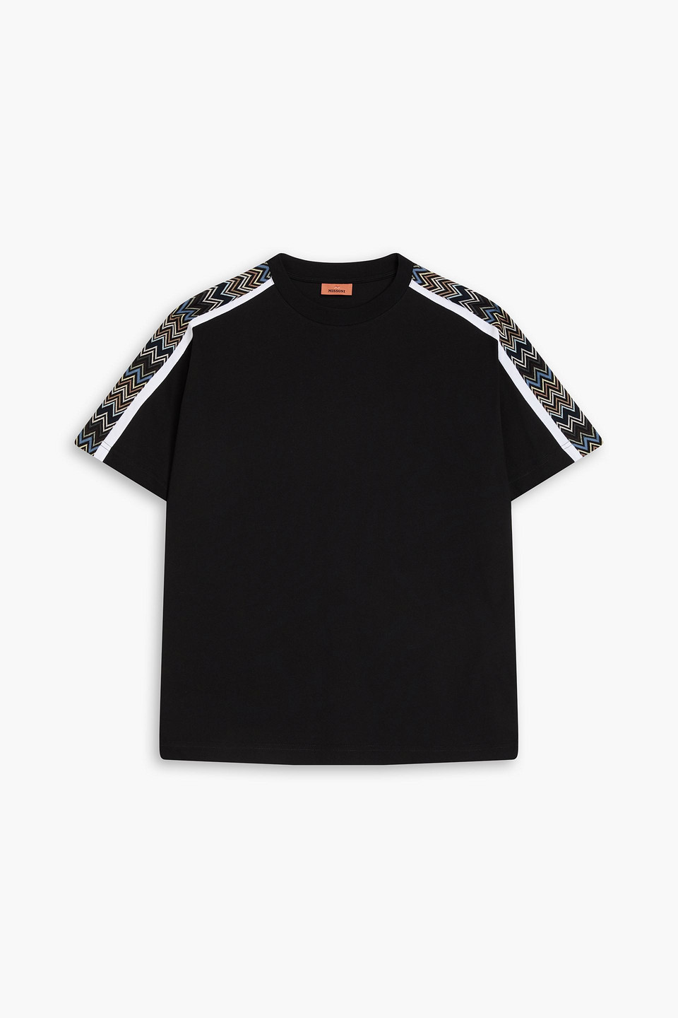 Knit-trimmed cotton-jersey T-shirt