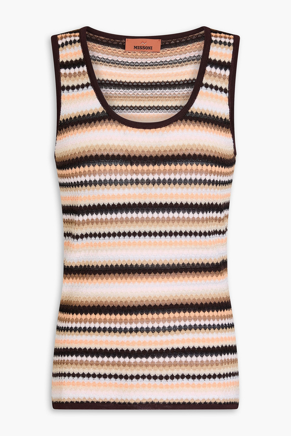 Missoni Striped Crochet-knit Cotton-blend Tank In Dark Brown