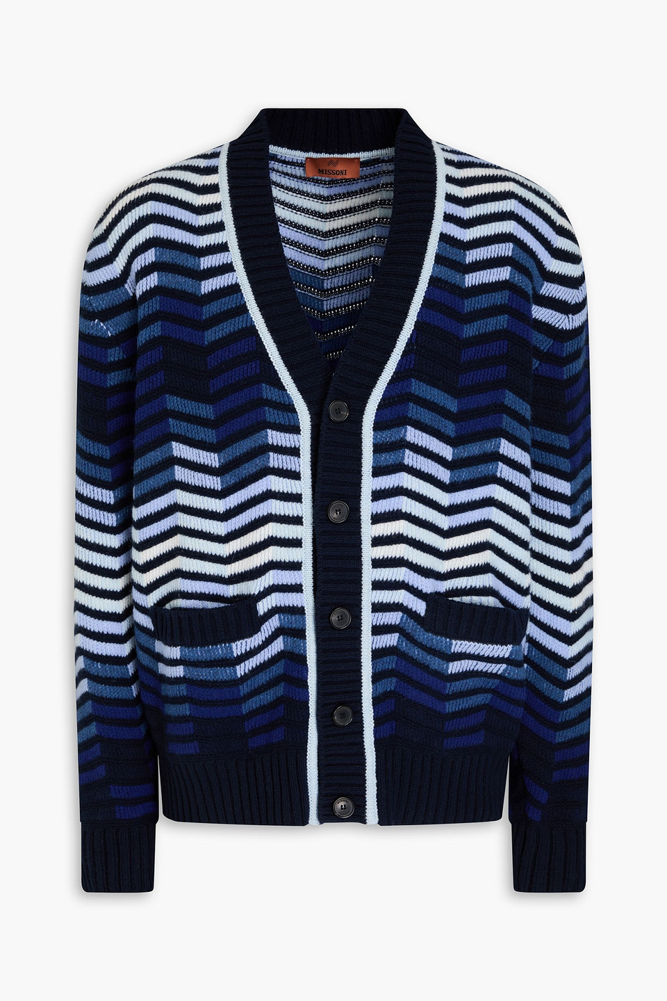 Missoni Jacquard-knit Wool Cardigan In Blue