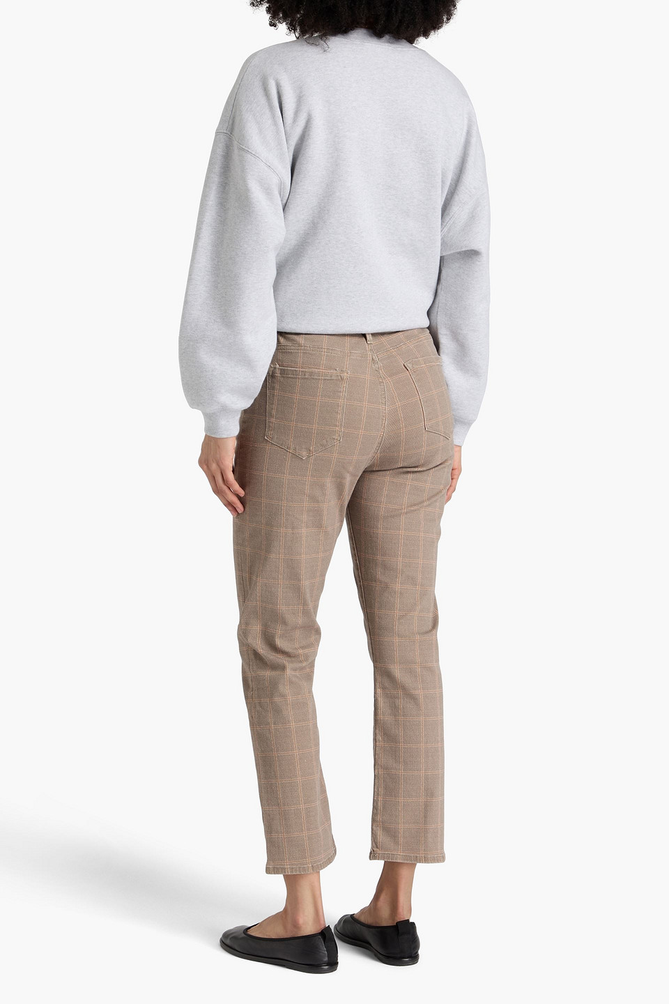 FRAME LE HIGH STRAIGHT CROPPED CHECKED HIGH-RISE STRAIGHT-LEG JEANS
