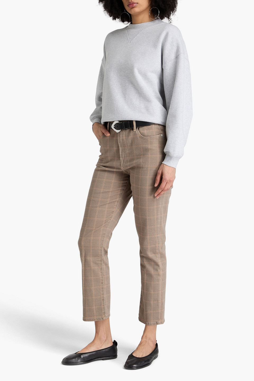 FRAME LE HIGH STRAIGHT CROPPED CHECKED HIGH-RISE STRAIGHT-LEG JEANS