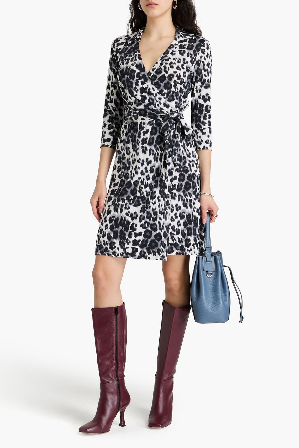 DIANE VON FURSTENBERG シルクジャージー ミニラップドレス レオパードプリント
