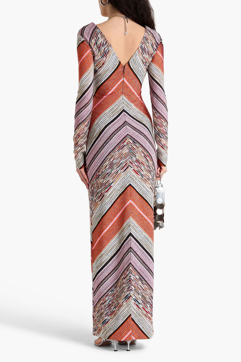 MISSONI فستان طويل من نسيج بحبكة كروشيه بلون معدني