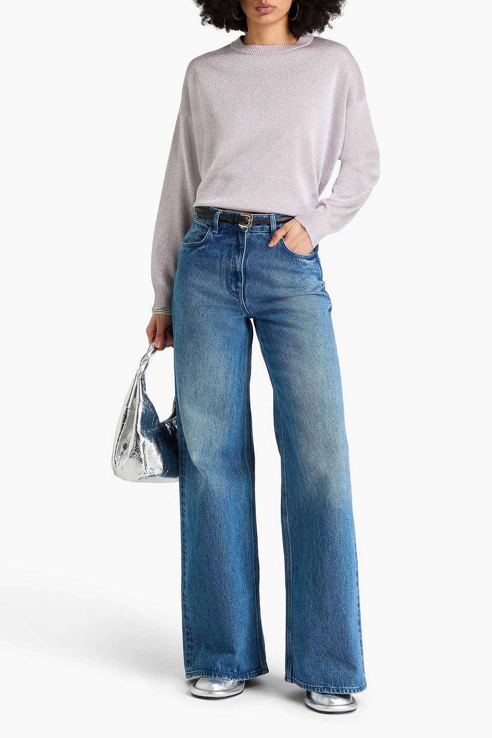 Shop Missoni Metallic Knitted Sweater In Lilac