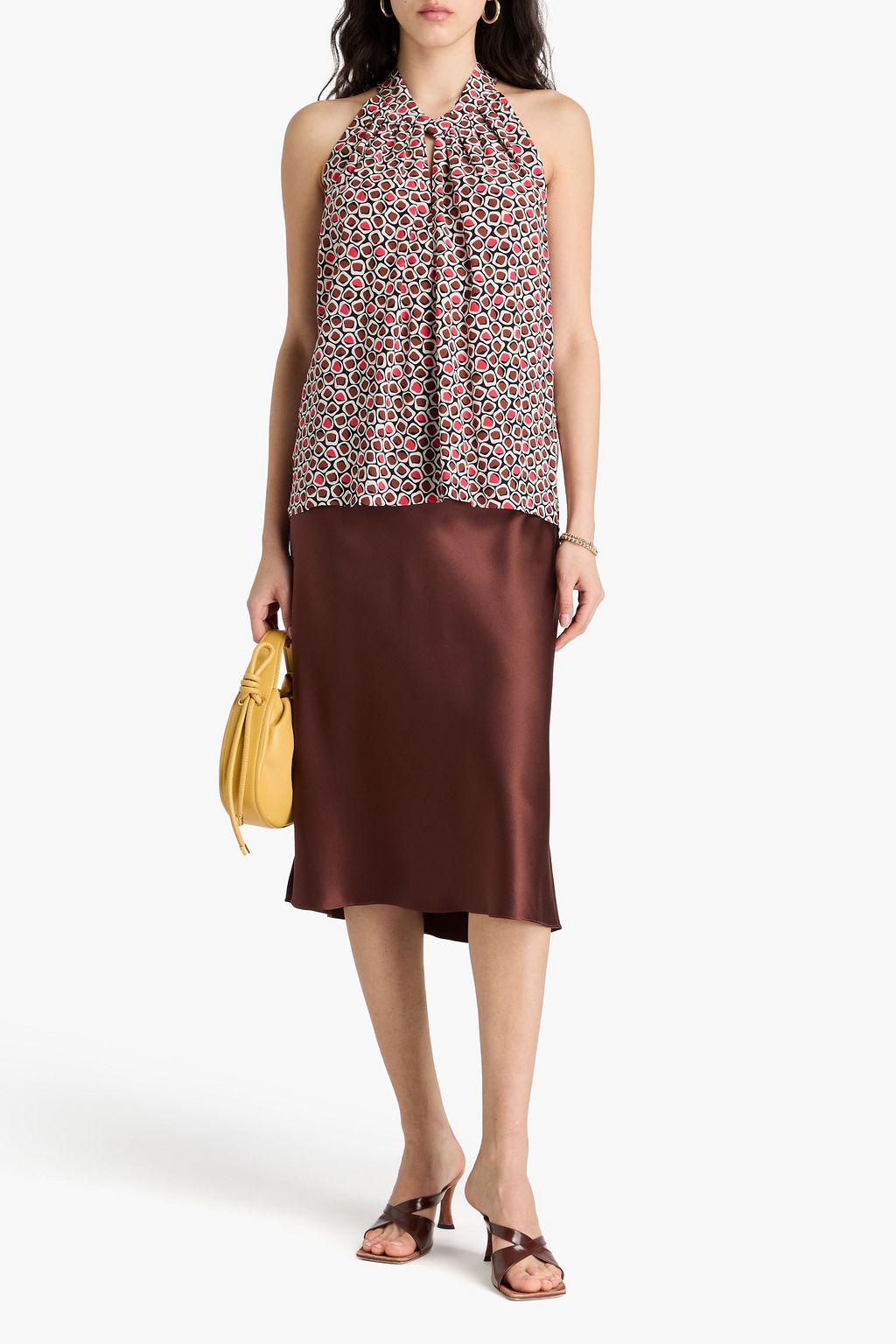 DIANE VON FURSTENBERG クレープデシン ブラウス カットアウト プリント入り