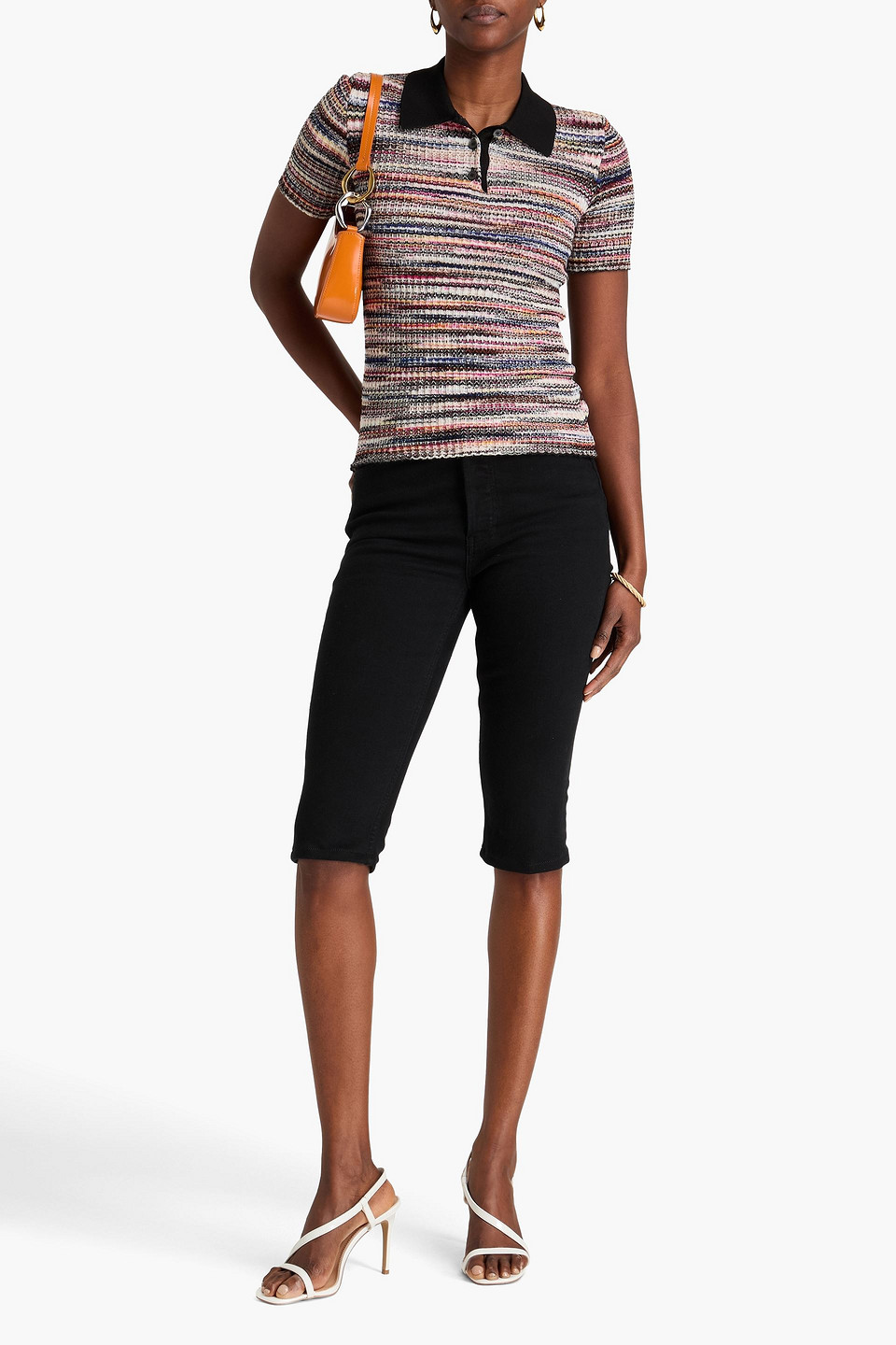MISSONI MARLED RIBBED-KNIT POLO SHIRT