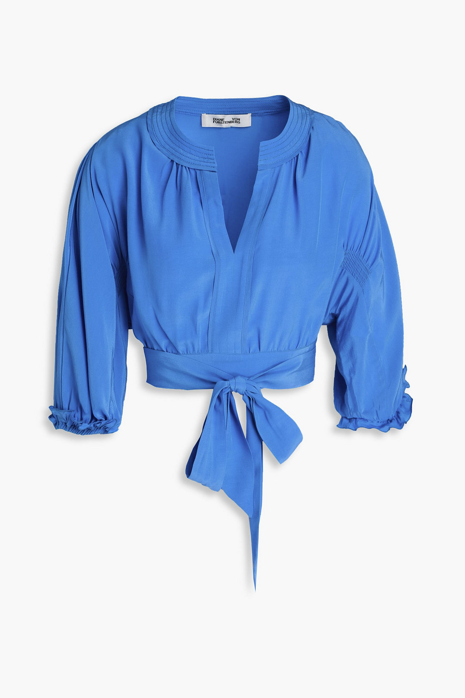 Diane Von Furstenberg Lucie Cropped Crepe De Chine Wrap Blouse