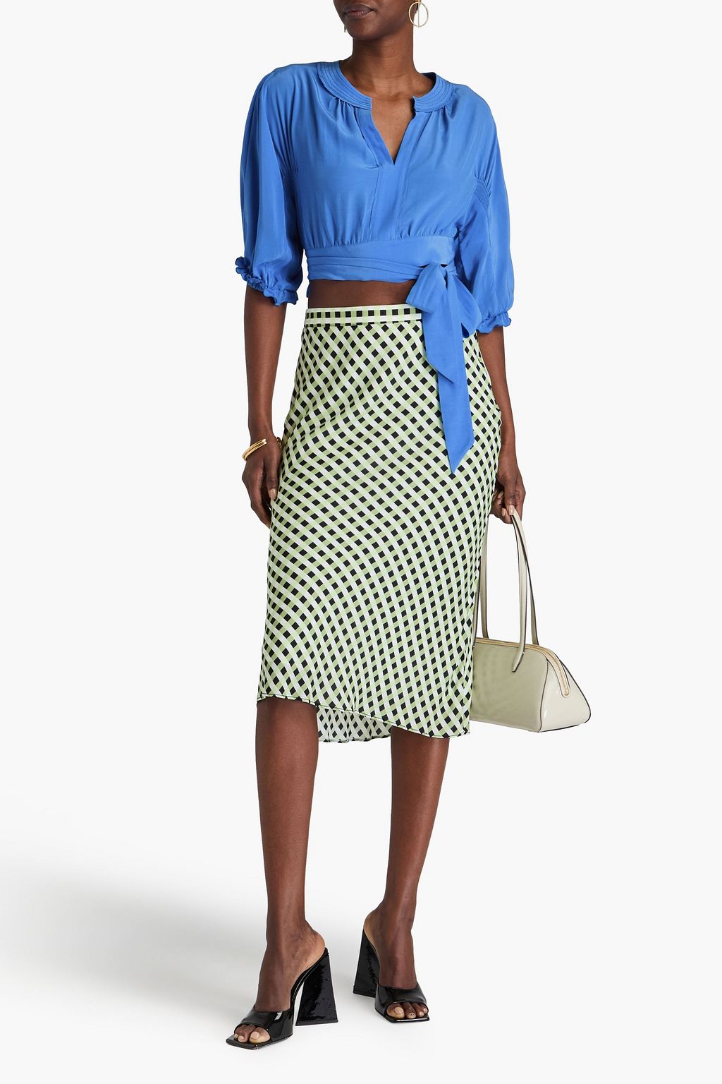 DIANE VON FURSTENBERG Lucie cropped crepe de chine wrap blouse