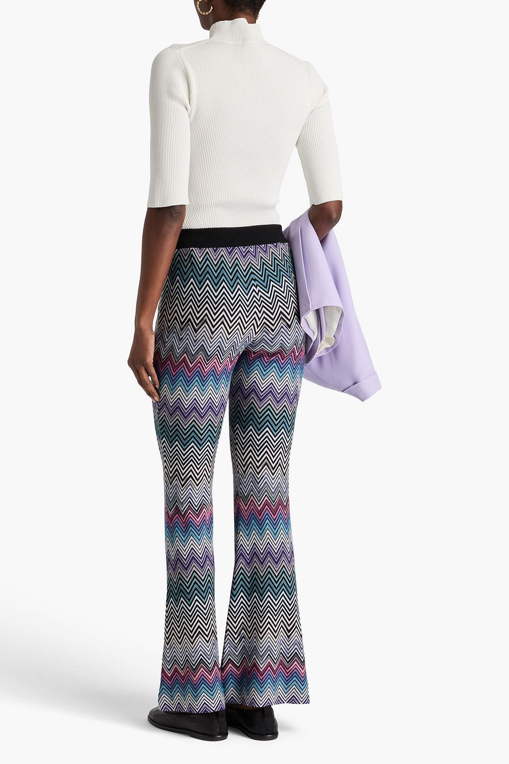 MISSONI بنطلون بقصة واسعة من الأسفل من الصوف بحبكة كروشيه