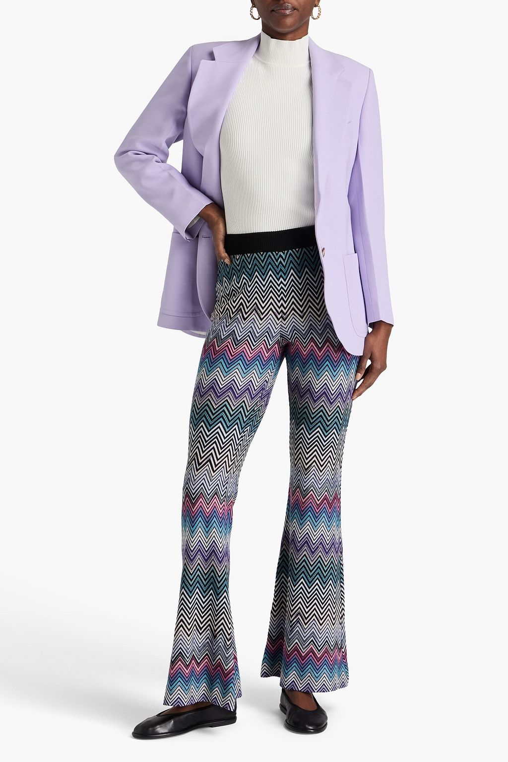 MISSONI بنطلون بقصة واسعة من الأسفل من الصوف بحبكة كروشيه