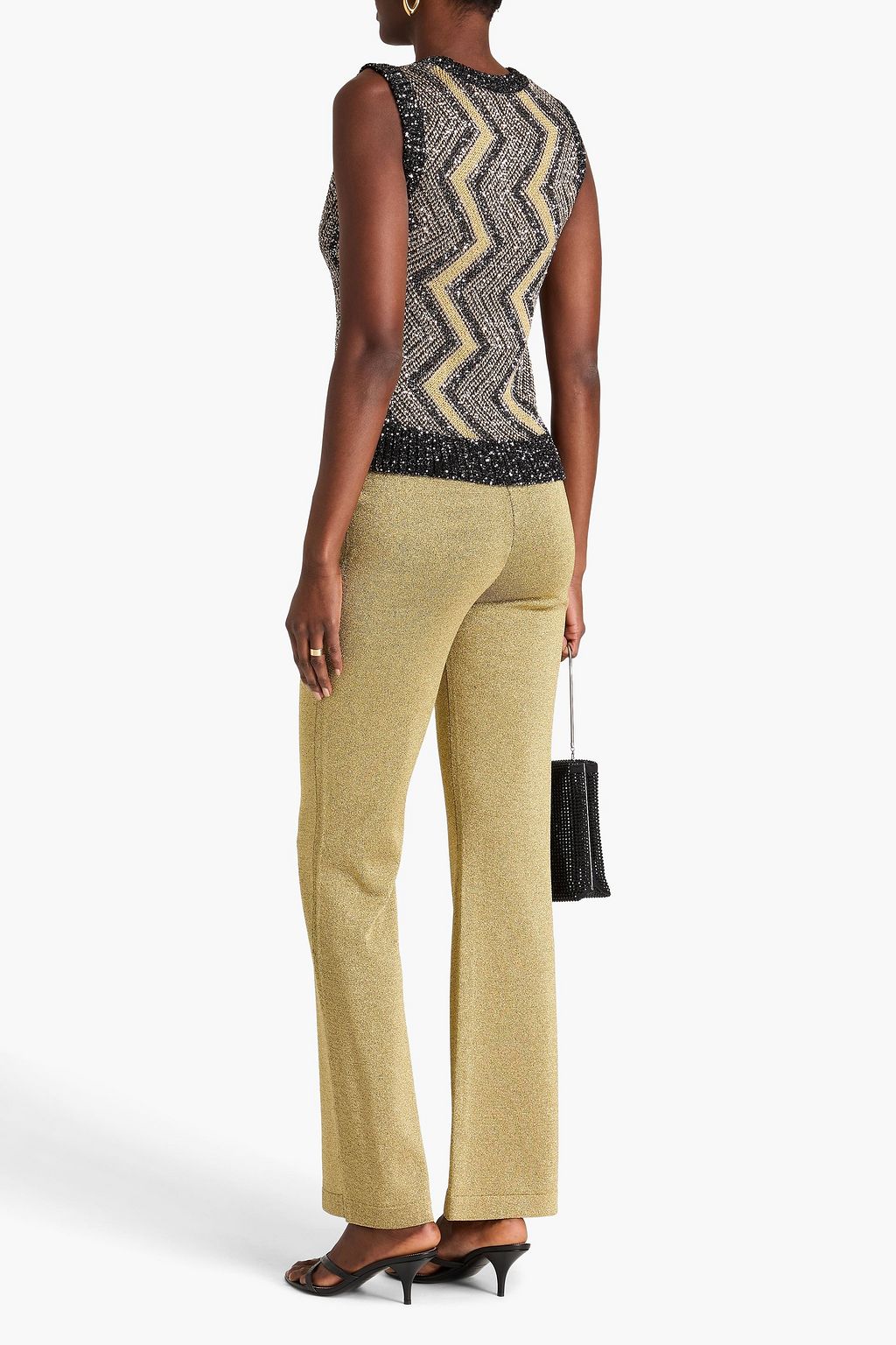 MISSONI بنطال بقصة واسعة من الأسفل من نسيج بحبكة كروشيه بلون معدني