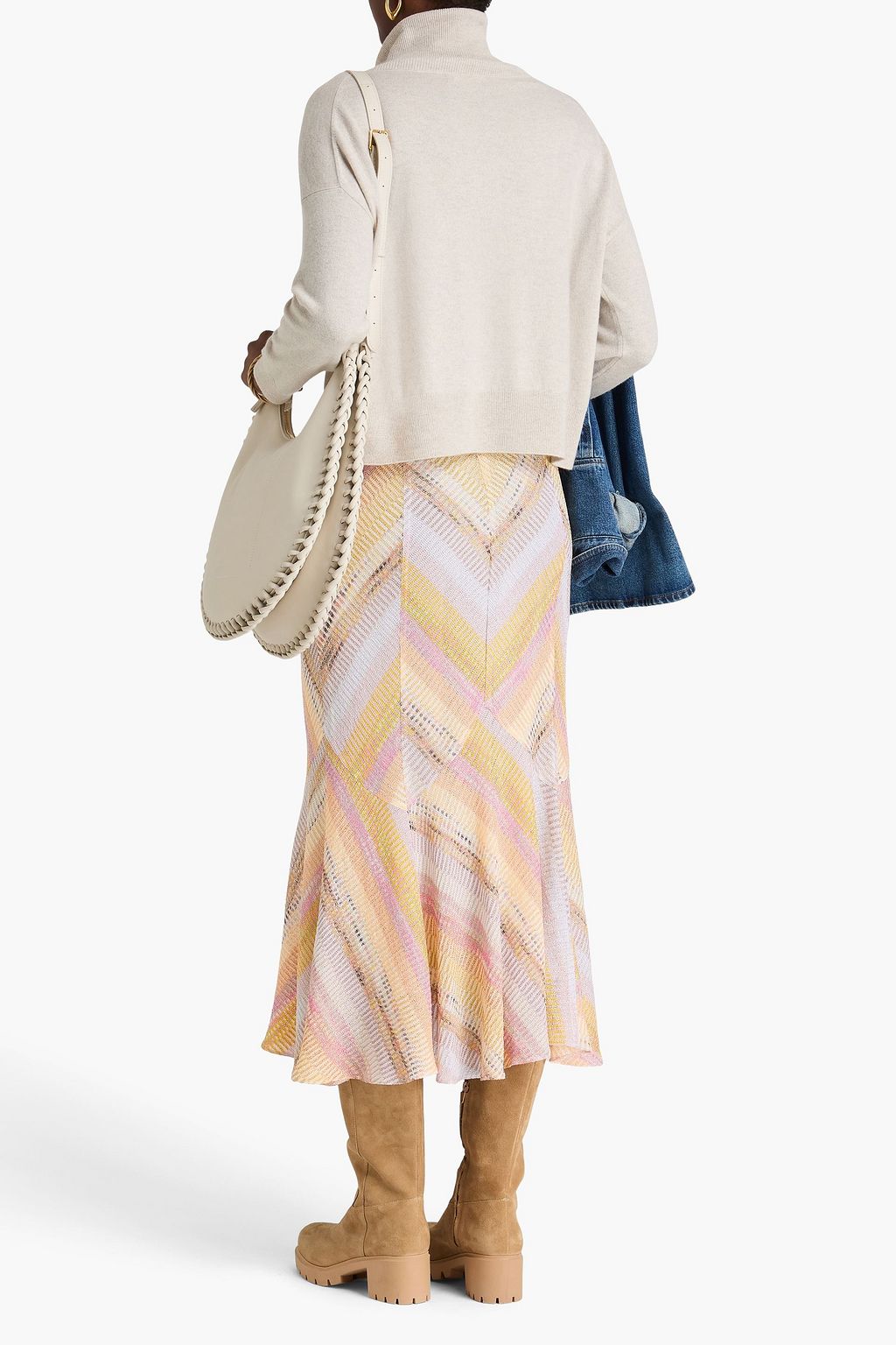 MISSONI 메탈릭 크로셰 니트 미디 스커트