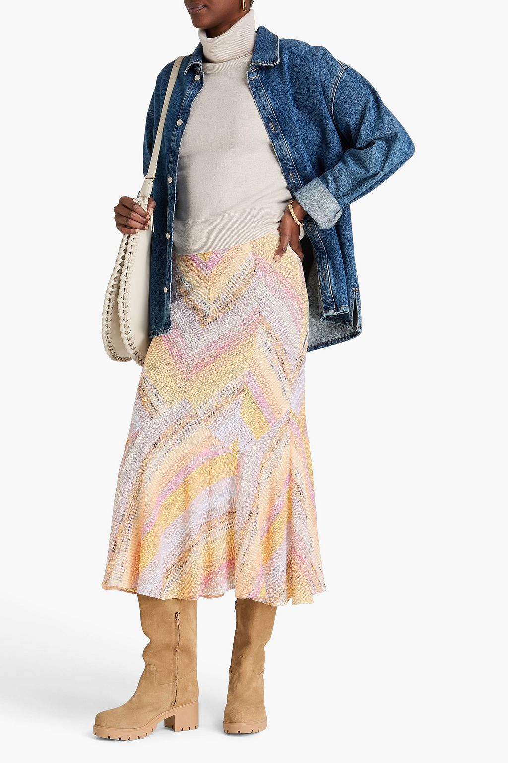 MISSONI 메탈릭 크로셰 니트 미디 스커트