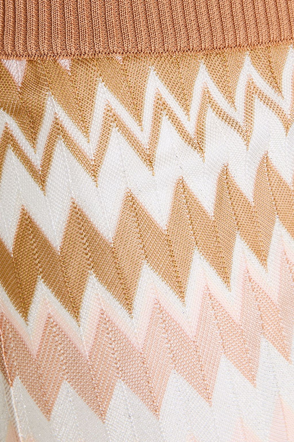 MISSONI بنطال بقصة واسعة من الأسفل من نسيج بحبكة كروشيه بلون معدني