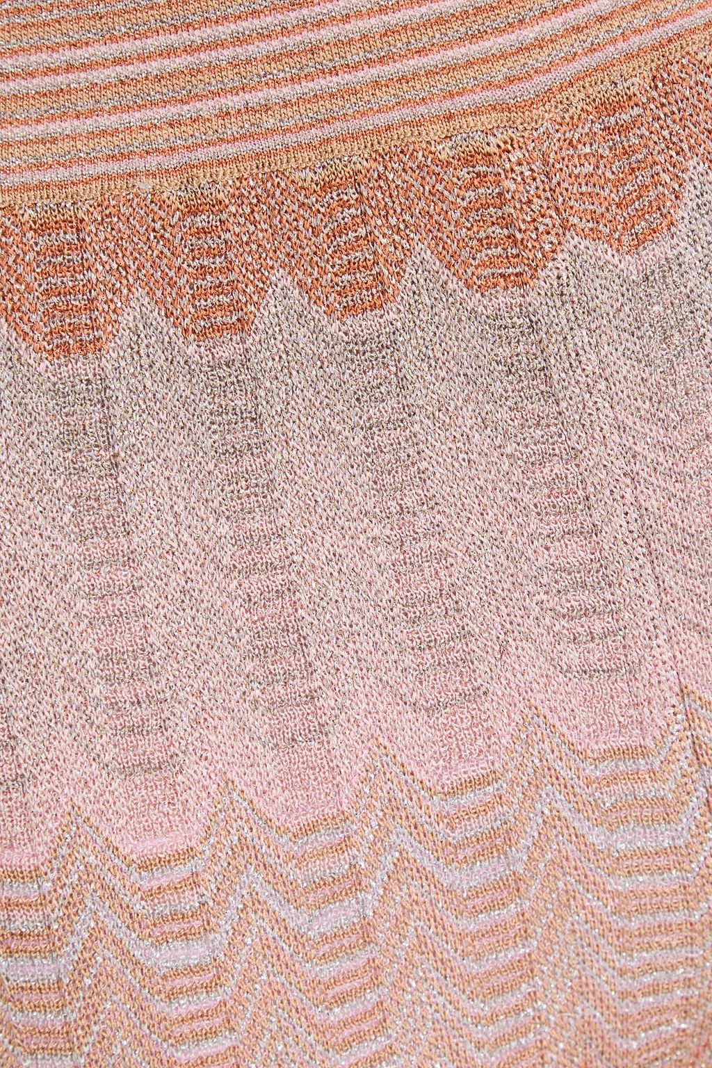 MISSONI بنطال بقصة واسعة من الأسفل من نسيج بحبكة كروشيه بلون معدني
