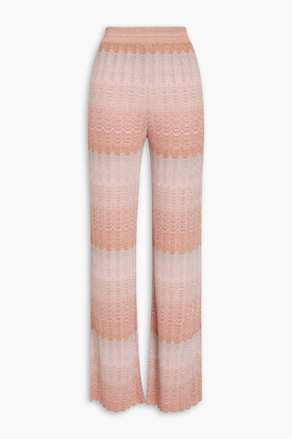 Missoni Striped Metallic Crochet-knit Straight-leg Pants In Orange