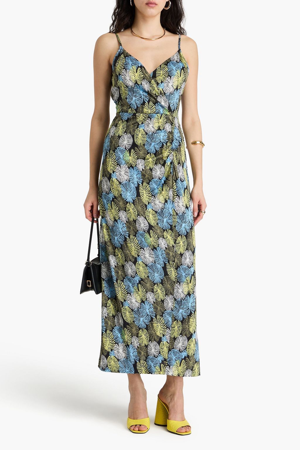 DIANE VON FURSTENBERG ジャージー ラップ風マキシワンピース プリント入り