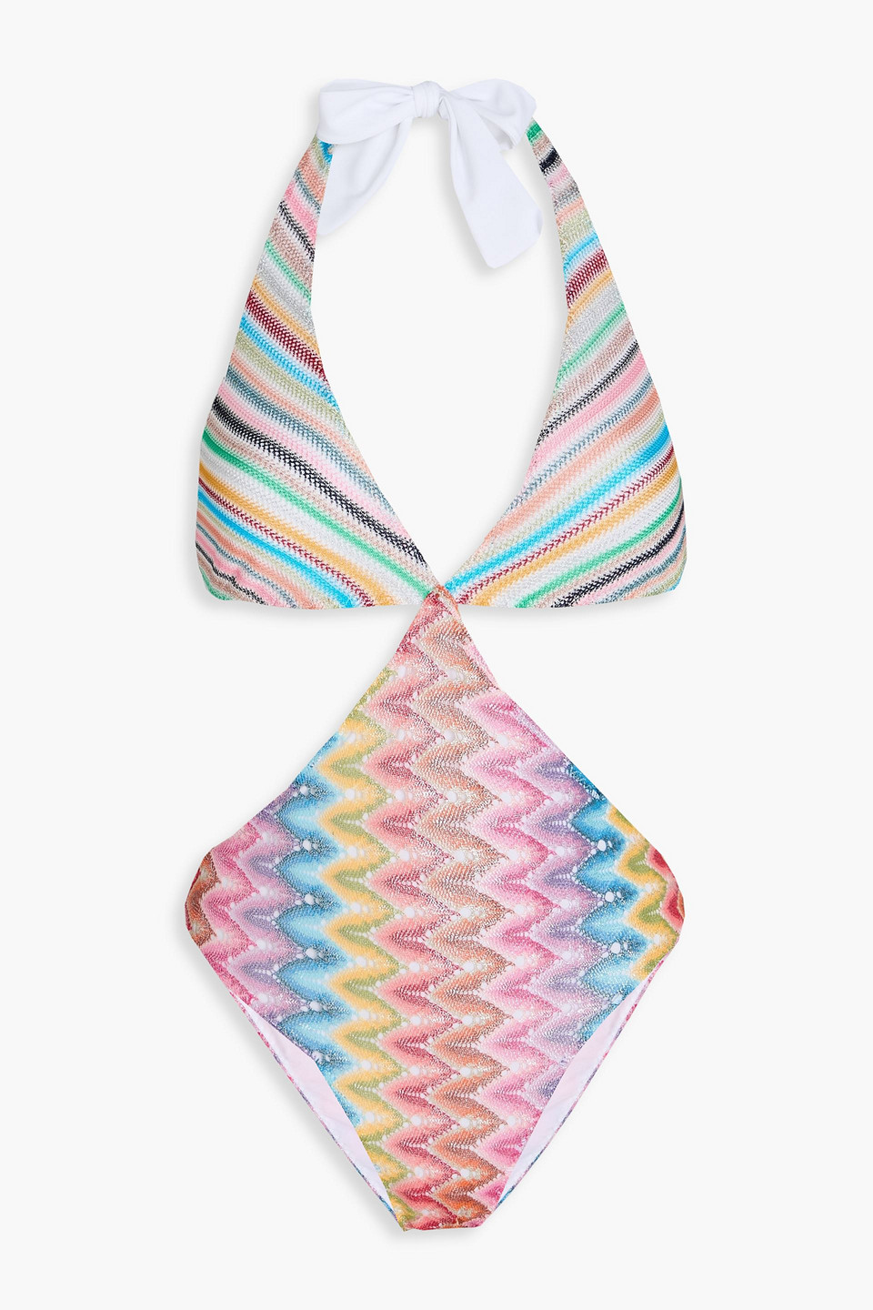 Missoni Cutout Crochet-knit Halterneck Swimsuit In Multicolor