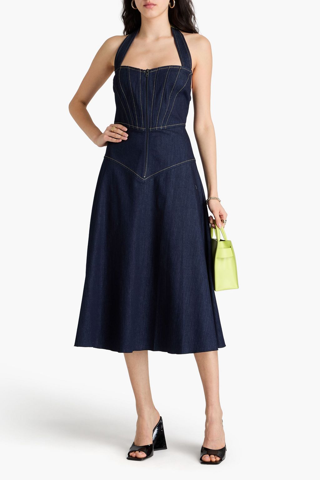 DIANE VON FURSTENBERG デニム ホルターネック ミディワンピース