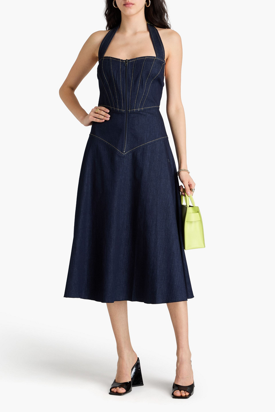 Diane Von Furstenberg Millena Denim Halterneck Midi Dress