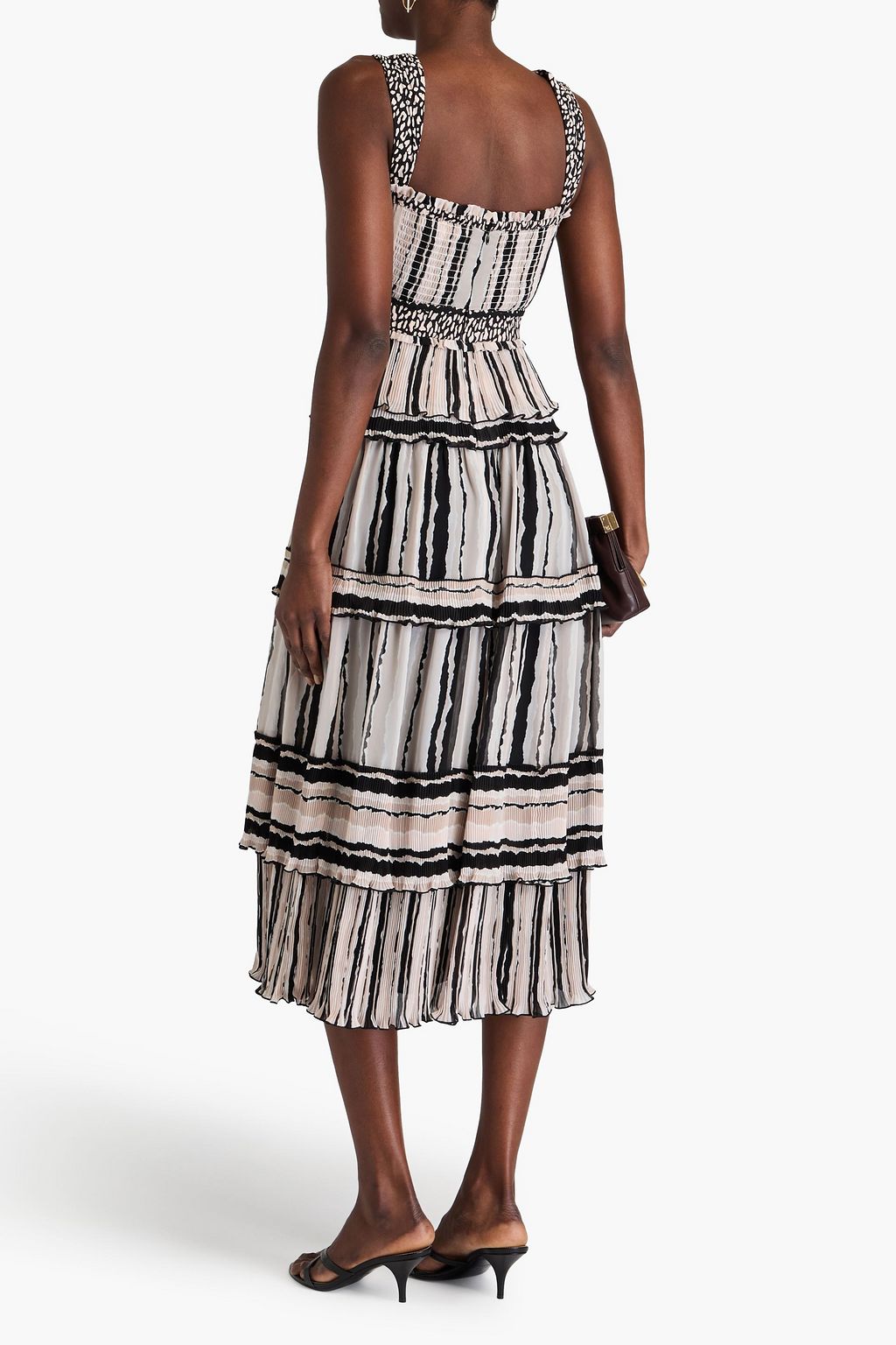 DIANE VON FURSTENBERG ジョーゼット ミディワンピース ティアード ストライプ