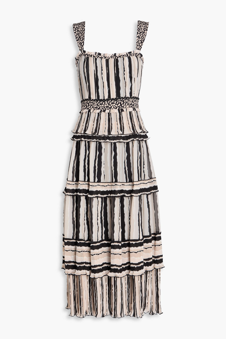 Diane Von Furstenberg Cato Tiered Striped Georgette Midi Dress