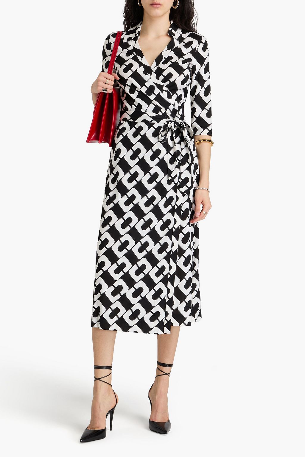 DIANE VON FURSTENBERG シルクジャージー ミディラップドレス プリント入り