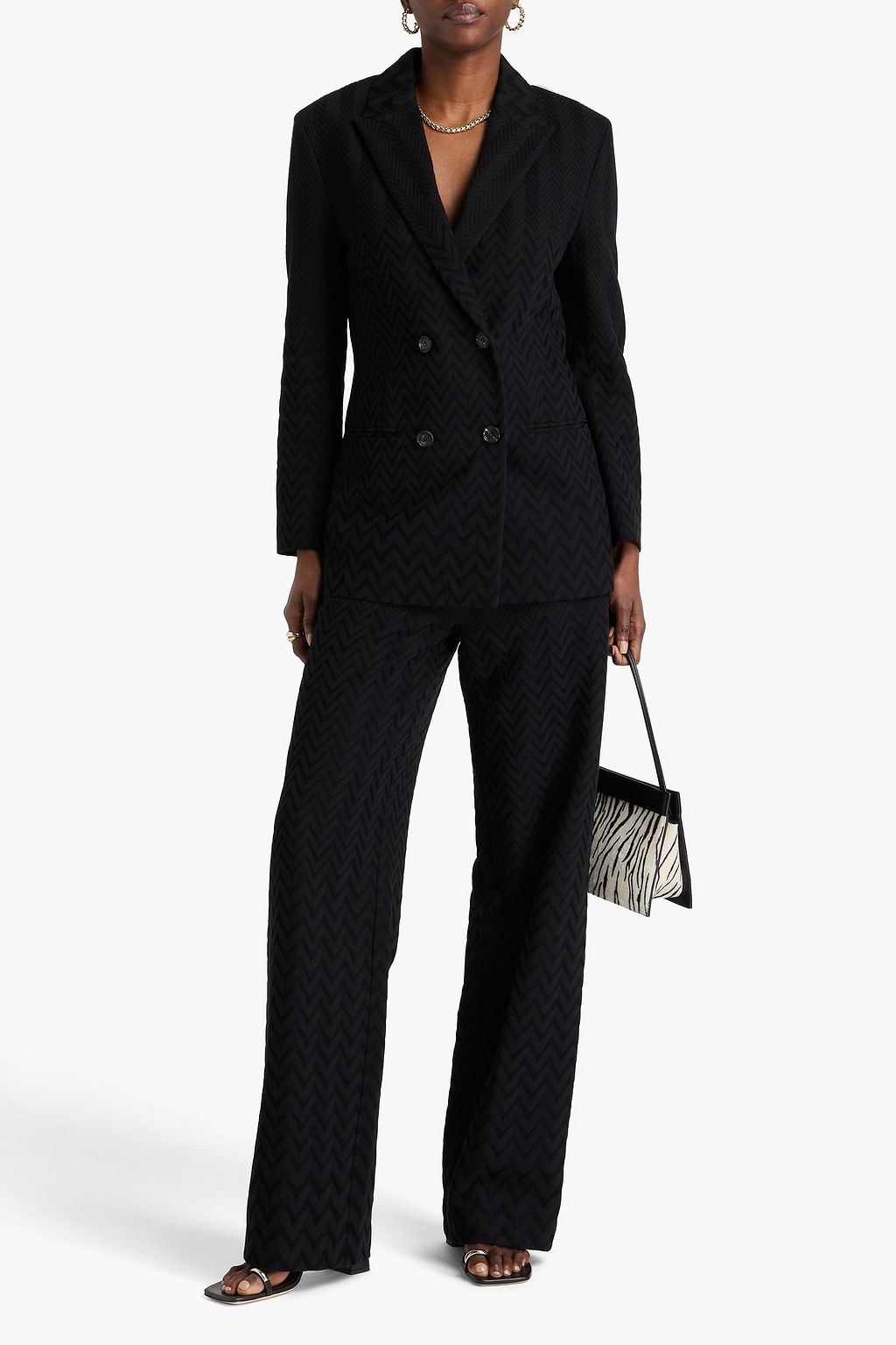 MISSONI Double-breasted jacquard-knit cotton-blend blazer