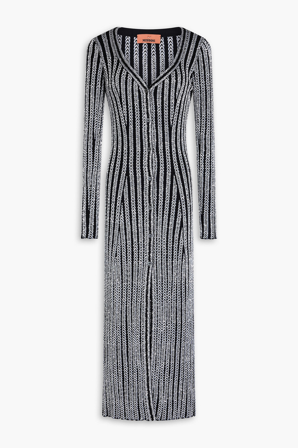 Missoni Striped Sequin-embellished Knitted Cardigan In Silver