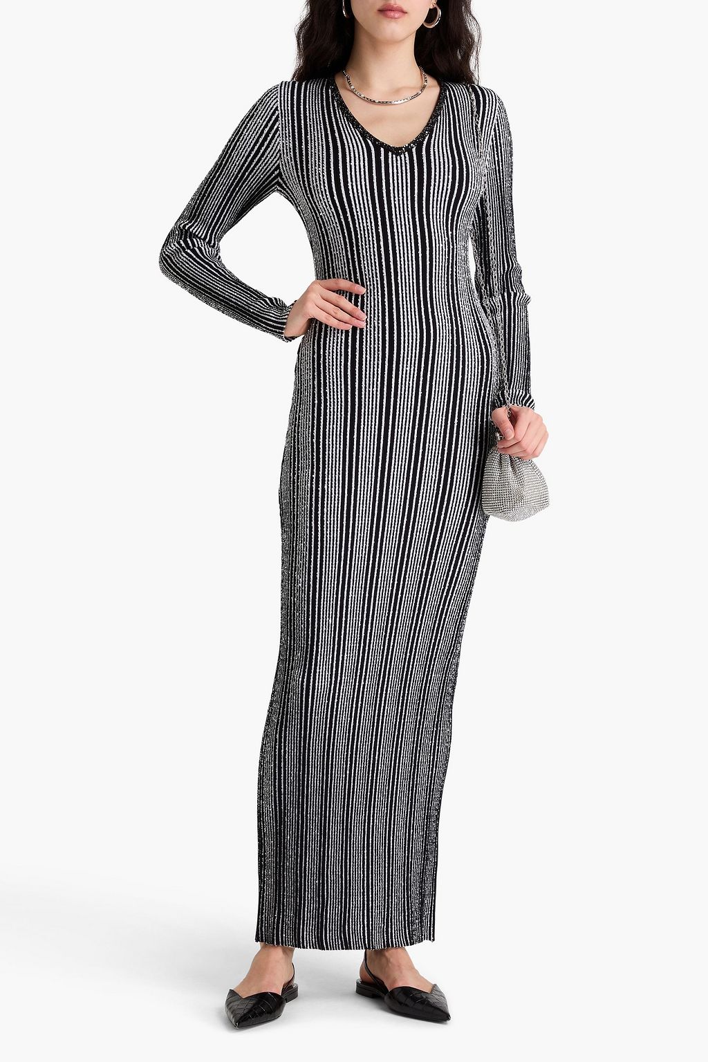 MISSONI فستان طويل مخطط بحبكة مضلّعة ومزركش