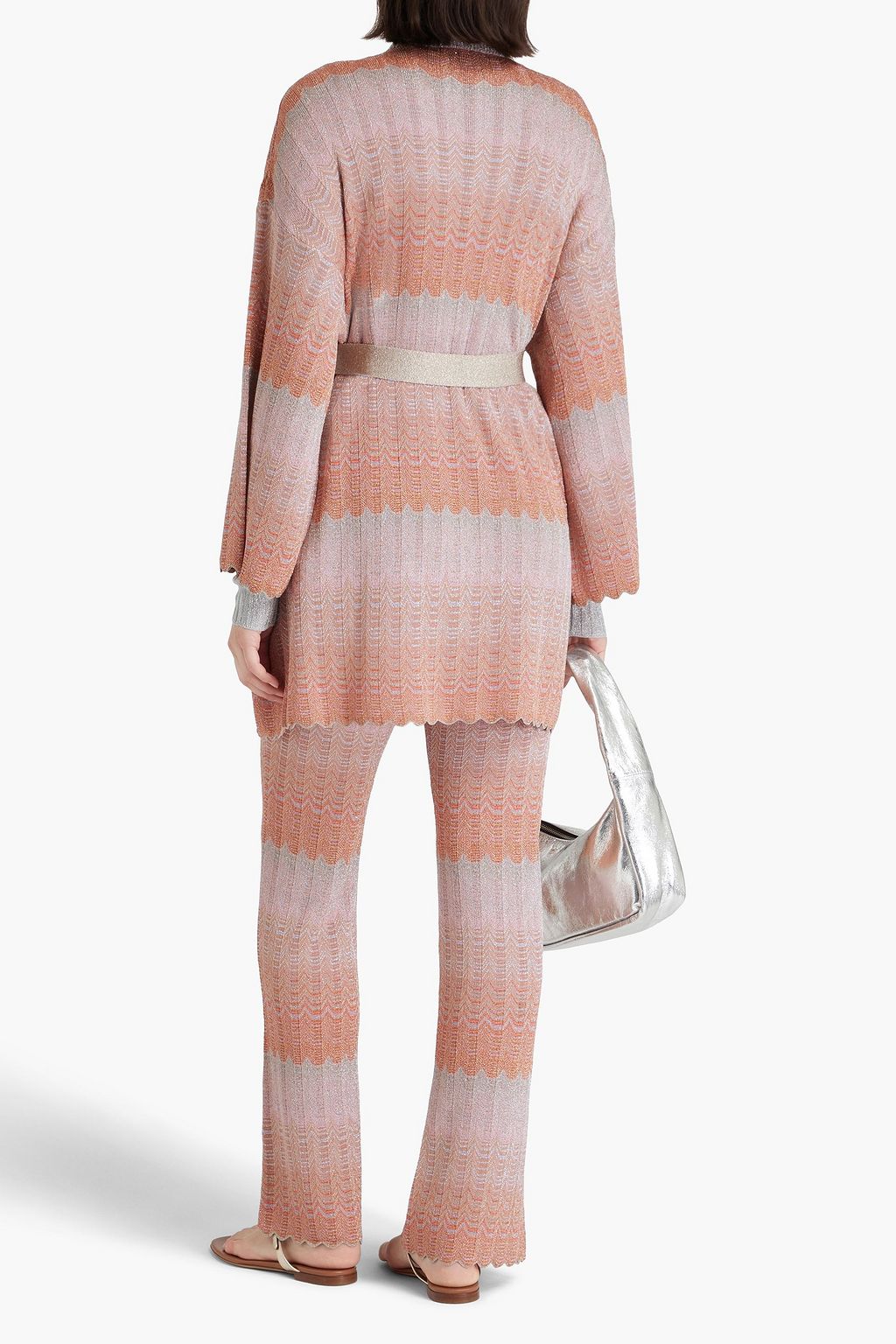 MISSONI Belted metallic crochet-knit cardigan