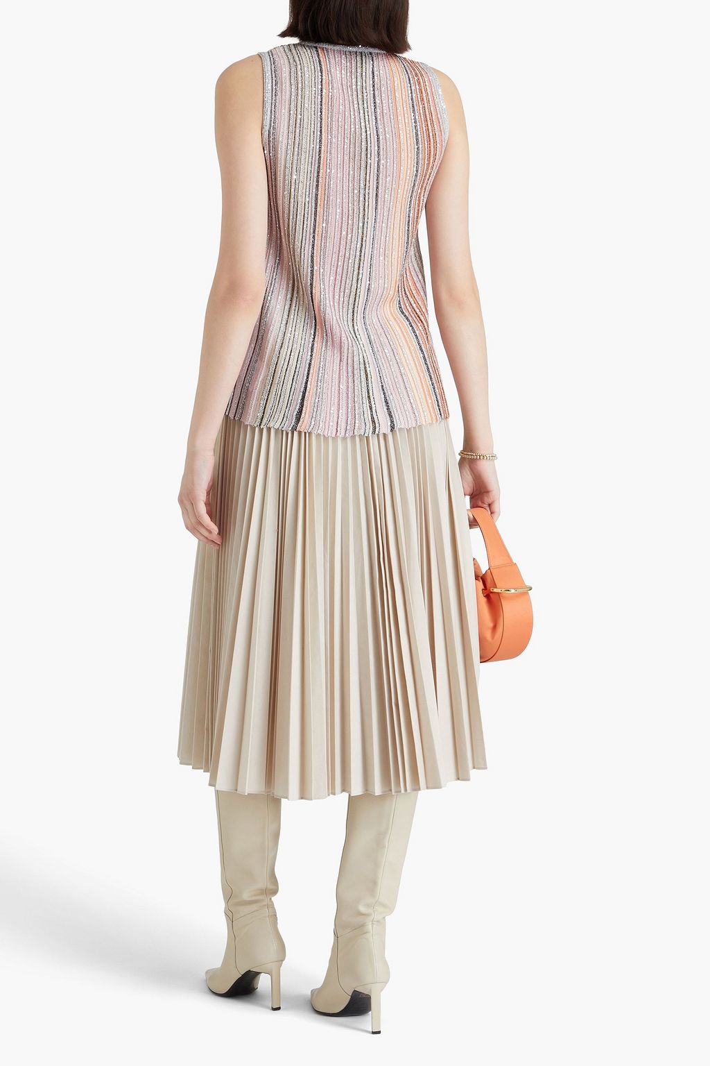 MISSONI Embellished metallic striped ribbed-knit tank