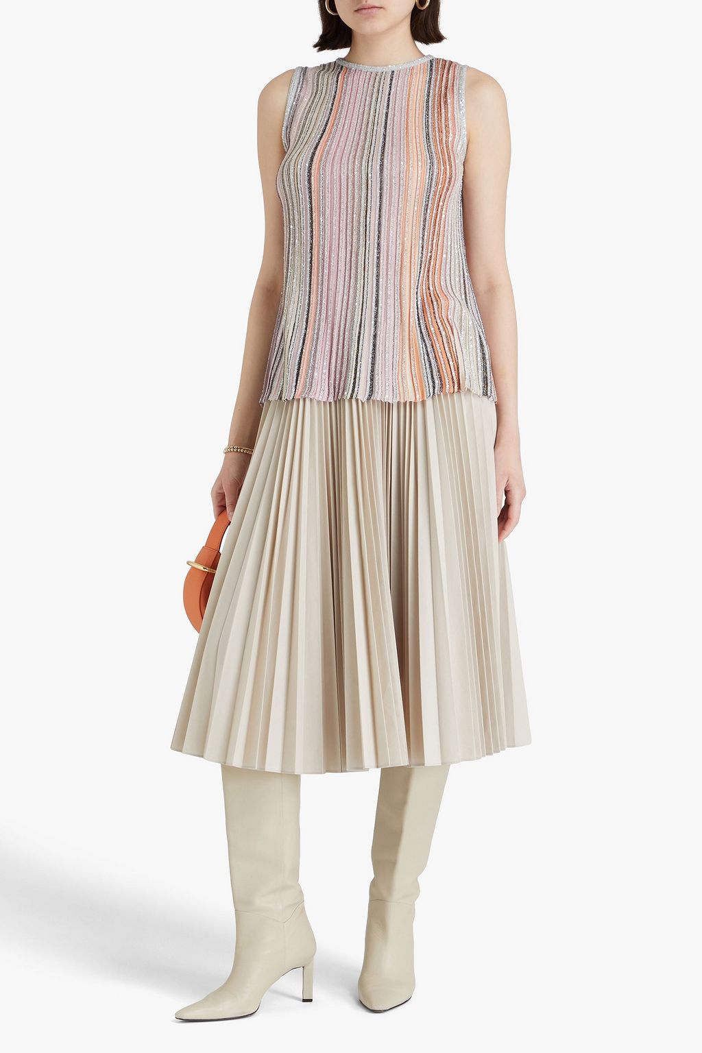 MISSONI Embellished metallic striped ribbed-knit tank
