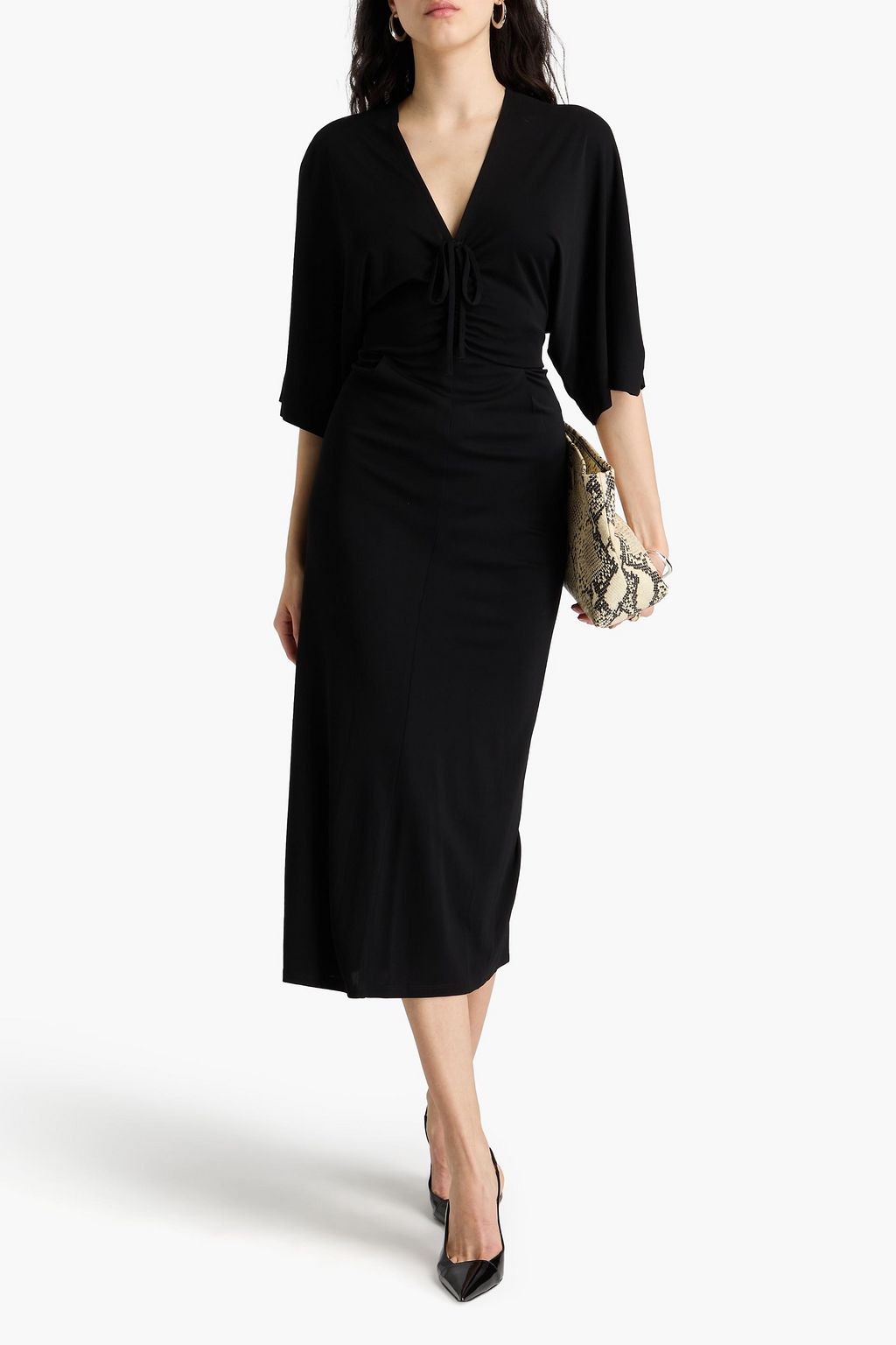 DIANE VON FURSTENBERG 루쉬 디테일 저지 미디 드레스
