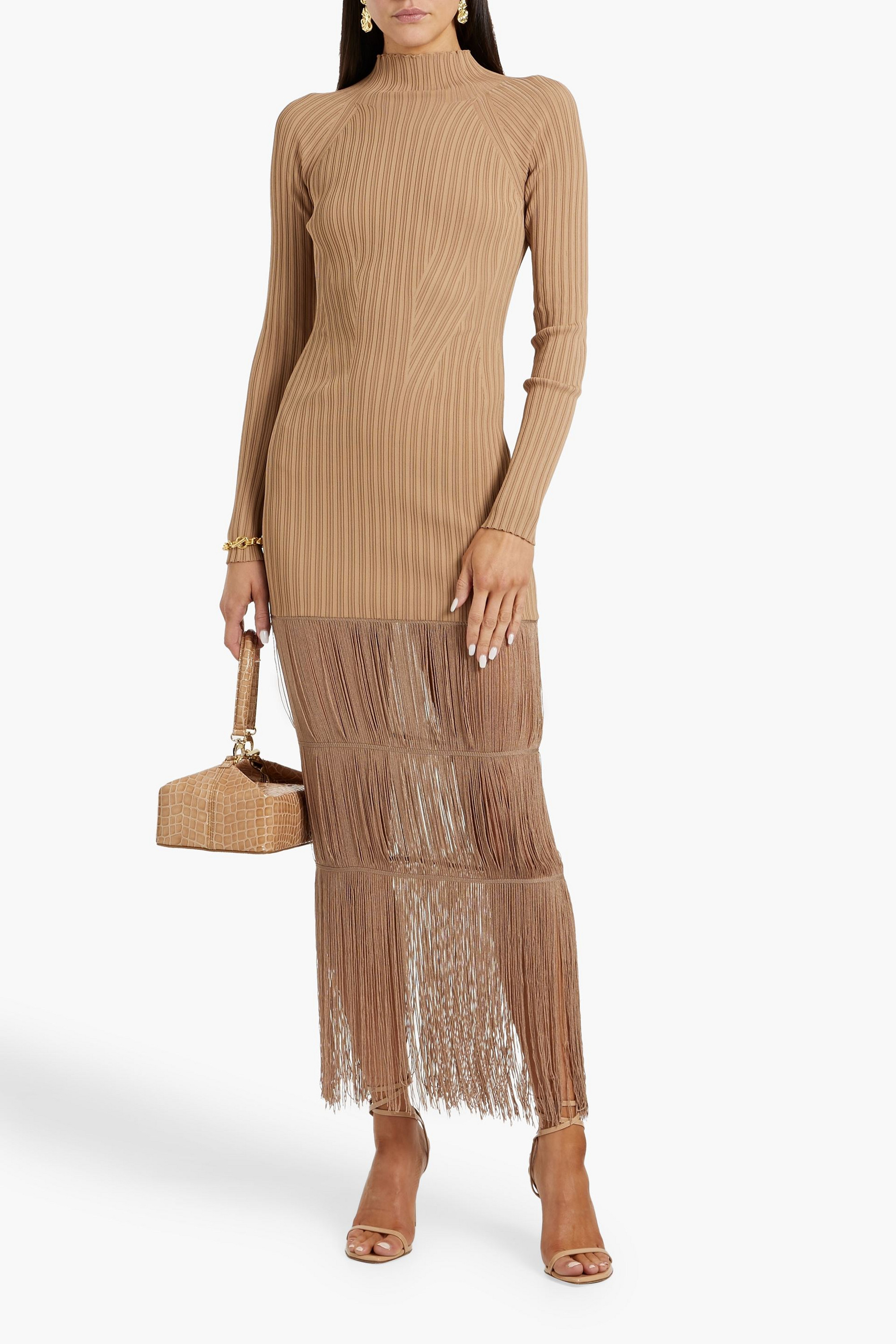 KHAITE Cedar fringed ribbed-knit maxi dress