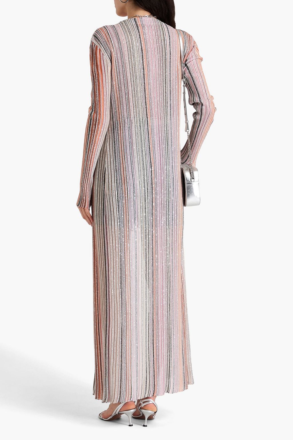 MISSONI سترة من نسيج محبوك بنمط مضلع بتصميم مخطط وبلون معدني