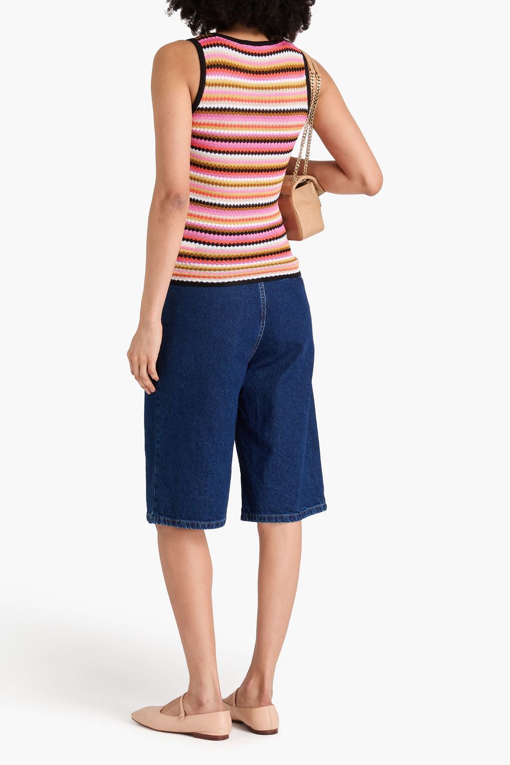 MISSONI Striped crochet-knit cotton-blend tank