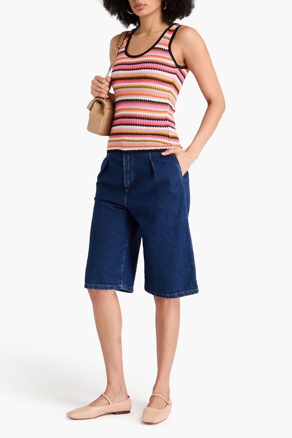 MISSONI Striped crochet-knit cotton-blend tank