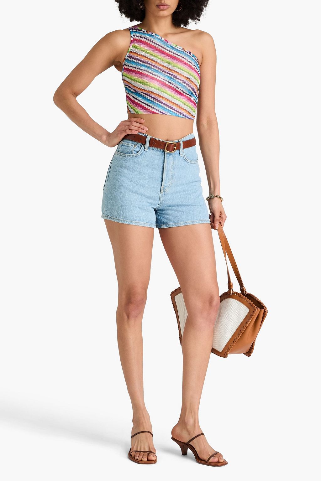 MISSONI بلوزة قصيرة بكتف واحد محاكة بالكروشيه