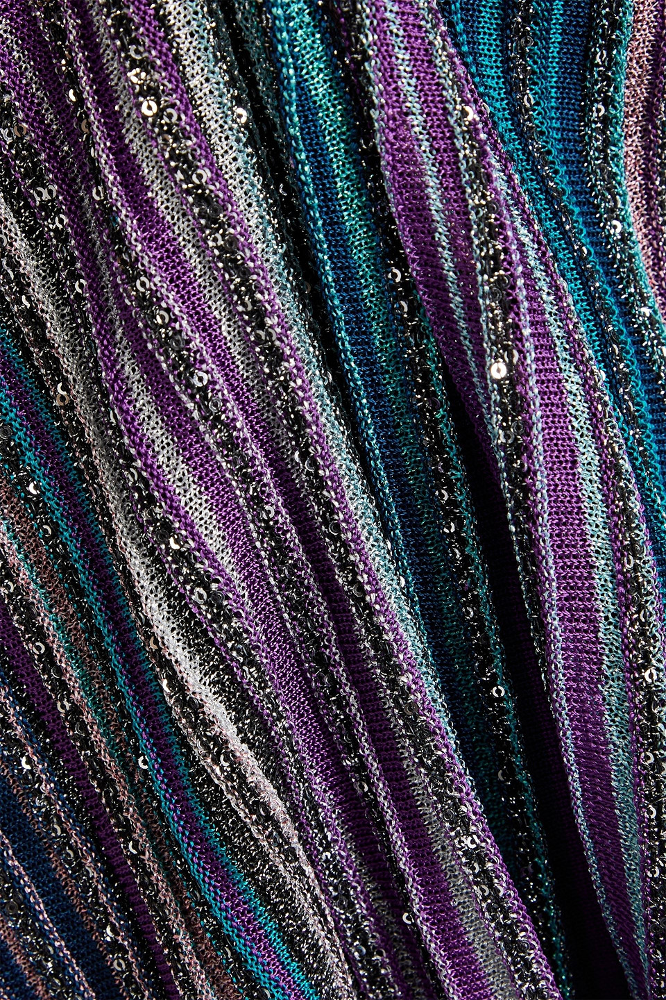 Missoni Sequin-embellished Metallic Striped Ribbed-knit Mini Dress In Teal
