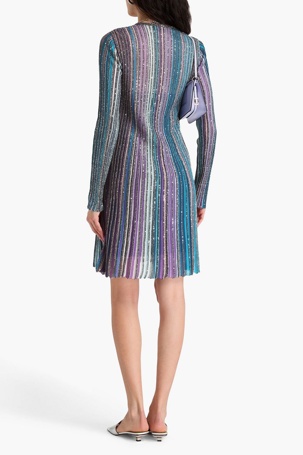 MISSONI Sequin-embellished metallic striped ribbed-knit mini dress
