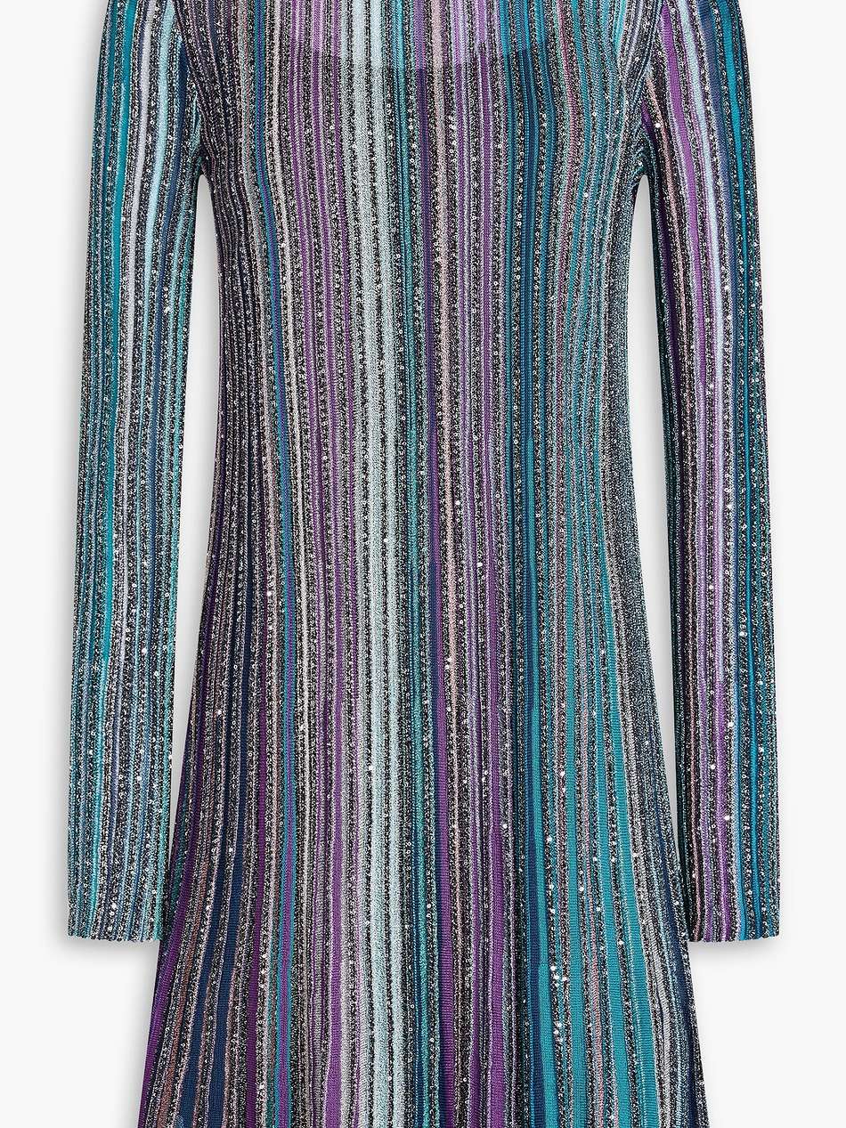 sequin-embellished metallic striped ribbed-knit mini dress