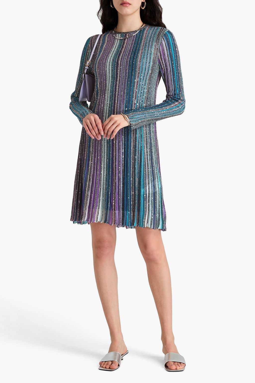 MISSONI Sequin-embellished metallic striped ribbed-knit mini dress