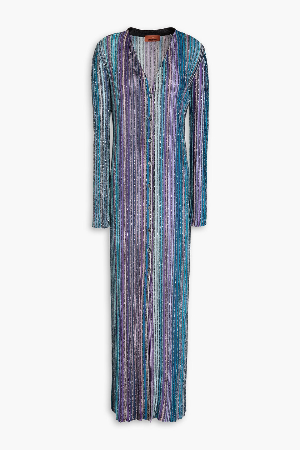 Missoni Sequinned Pleated Knit Long Cardigan In Violet