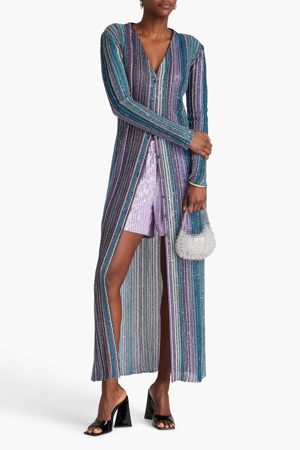 MISSONI Metallic striped ribbed-knit cardigan