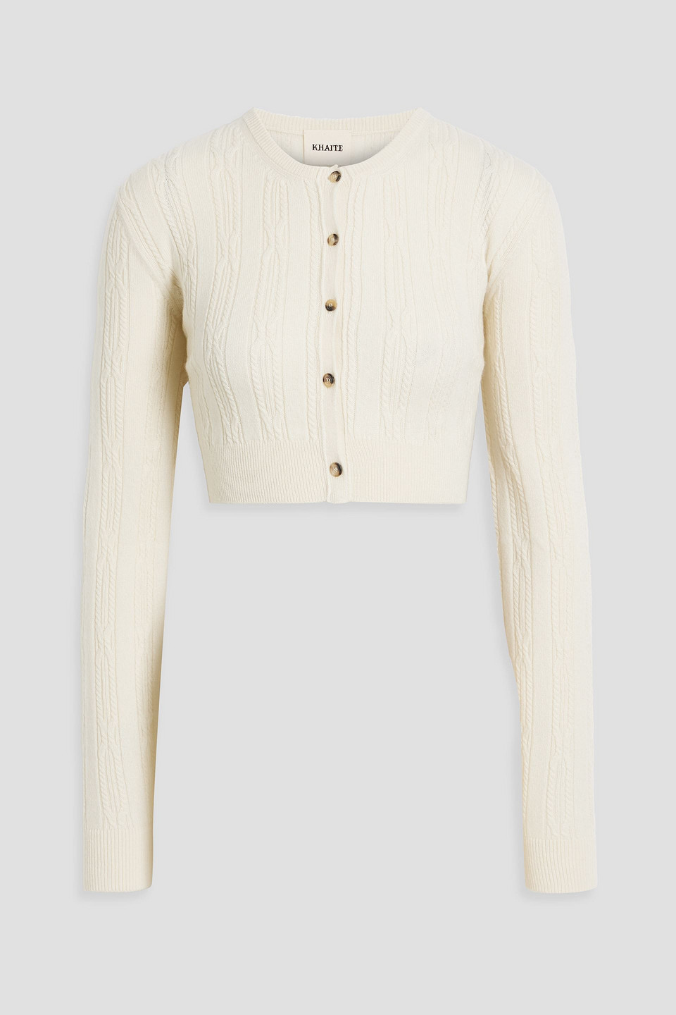 Khaite Alaska Cropped Cable-knit Cashmere Cardigan In Cream