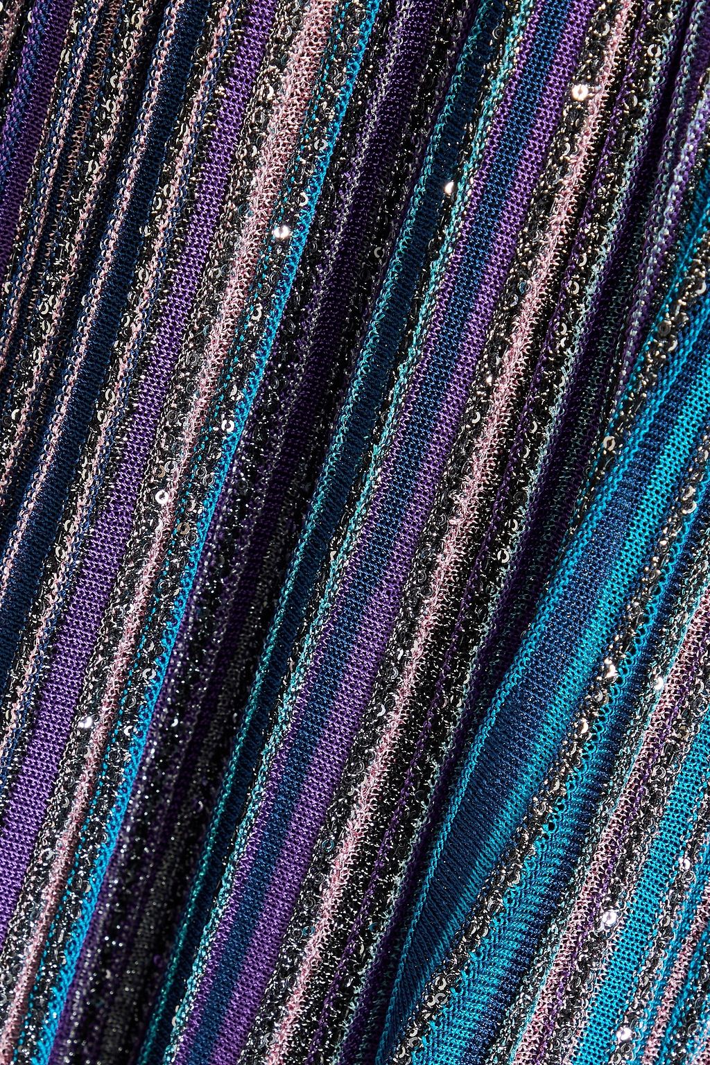 MISSONI Embellished metallic striped ribbed-knit maxi skirt