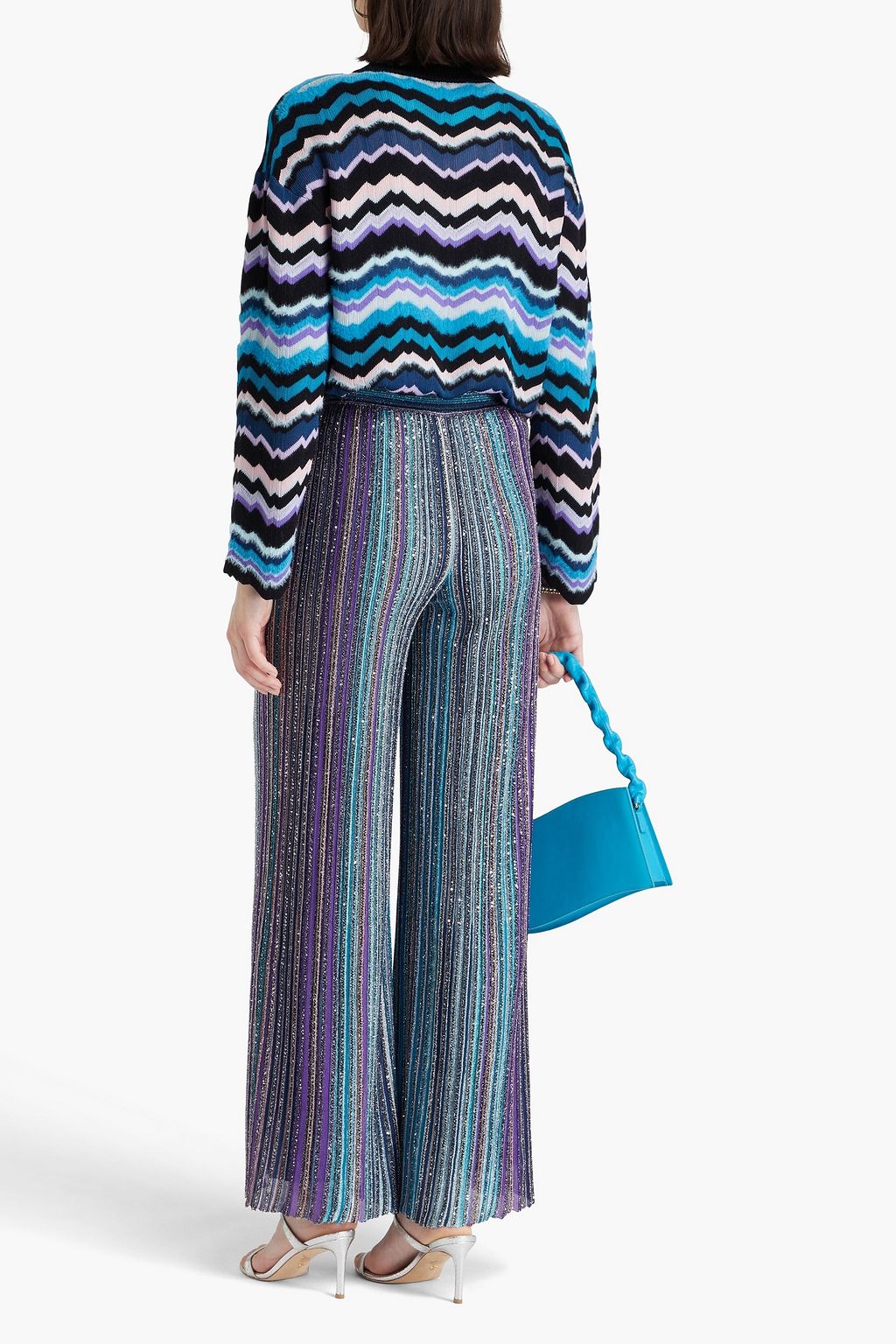 MISSONI Gestreifte Hose mit weitem Bein aus Rippstrick mit Verzierung