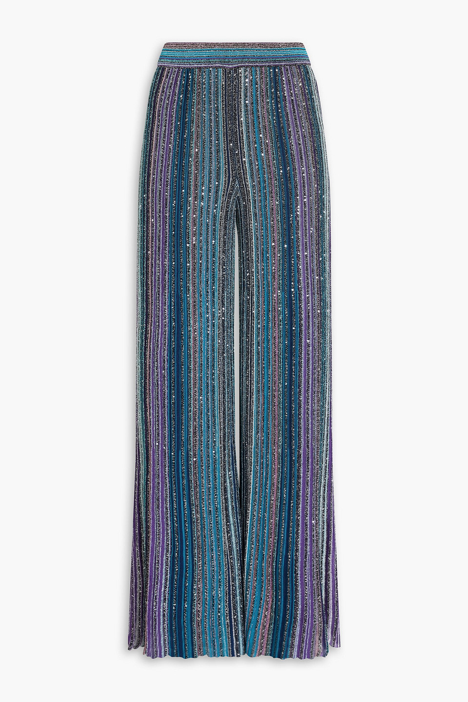 Missoni Sequin-embellished Metallic Striped Knitted Wide-leg Pants In Violet